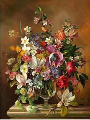 PixArt Vazodaki Kir Cicekleri 51 x 71 Elmas Mozaik Tablo