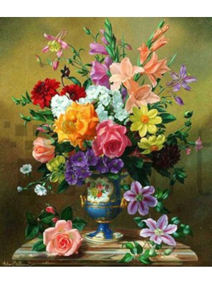 PixArt Vazoda Renkli Cicekler 51 x 68 Elmas Mozaik Tablo