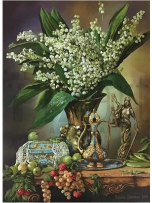 PixArt Vazoda Beyaz Cicekler 51 x 69 Elmas Mozaik Tablo