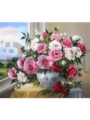 Pix Art Sanat Beyaz Pembe Güller  Pixart Sanat Elmas Mozaik Tablo Diamond Türkiye 60*53