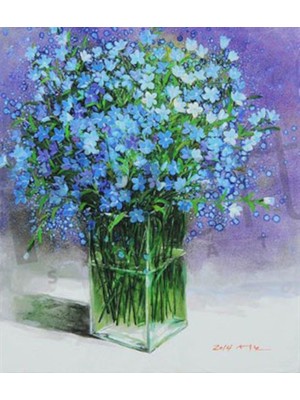 PixArt Mavi Kir Cicekleri 40 x 50 Elmas Mozaik Tablo