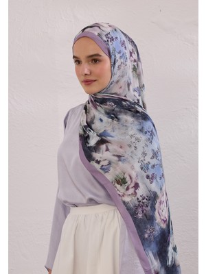 Vıntage Rose Desen Rami Şal Lavanta