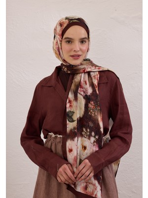 Vıntage Rose Desen Rami Şal Bordo