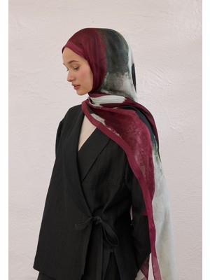 Color Waves Desen Rami Şal Bordo