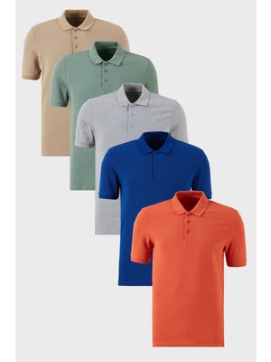 Buratti Pamuklu Regular Fit Düğmeli Polo Yaka 5'li Paket T Shirt Erkek T Shirt 5902127S5