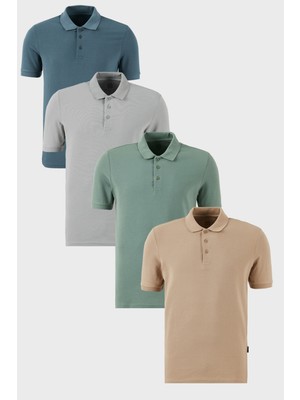 Buratti Pamuklu Regular Fit Düğmeli Polo Yaka 4'lü Paket T Shirt Erkek T SHİRT 5902127S4