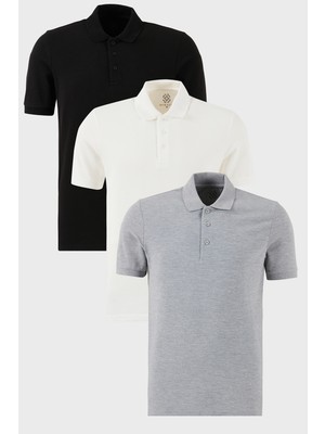Buratti Pamuklu Regular Fit Düğmeli Polo Yaka 3'lü Paket T Shirt Erkek T SHİRT 5902127S3