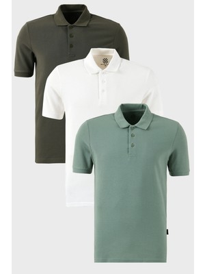 Buratti Pamuklu Regular Fit Düğmeli Polo Yaka 3'lü Paket T Shirt Erkek T Shirt 5902127S3