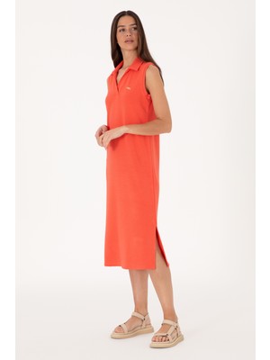 U.S. Polo Assn. Kadın Kırmızı Polo Yaka Midi Boy Örme Elbise 50300674-VR213