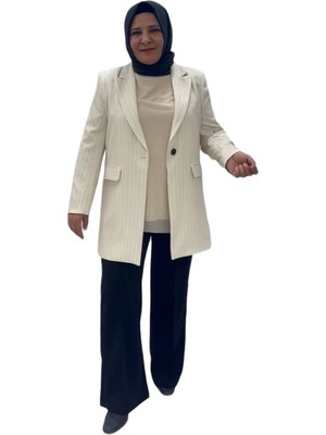Büyük Beden Çizgili Ceket