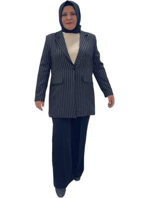 Büyük Beden Çizgili Ceket