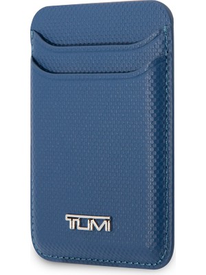 Tumi Orjinal Lisanslı 2 Hazneli Metal Logolu Deri Magnetik Kartlık Mavi