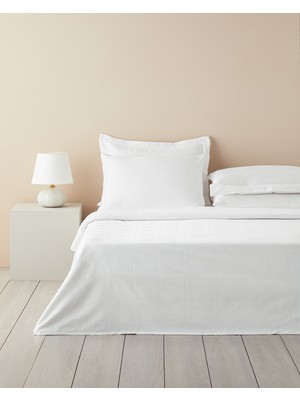 Verona Jakarlı Pamuk Saten Super King Nevresim Takımı 260X220 cm Kırık Beyaz