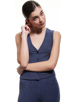 Koton Slim Fit Kolsuz Düğmeli V Yaka Yelek