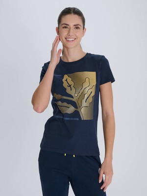 Fenerbahçe Kadın Trıbun Palamut Varak Baskı Tshı 34 Beden Mavi Renk Modern Tasarım