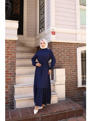Lara Kumaş Bağlamalı Elbise - Lacivert / E0124