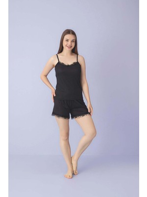 Kadın Ip Askılı Şortlu Pijama Takımı