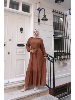 Lara Kumaş Bağlamalı Elbise - Taba / E0124