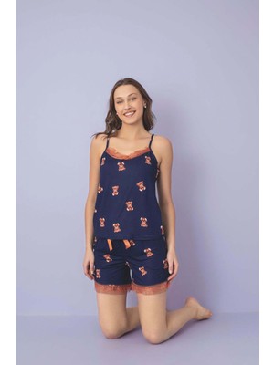 Kadın Ip Askılı Şortlu Pijama Takımı