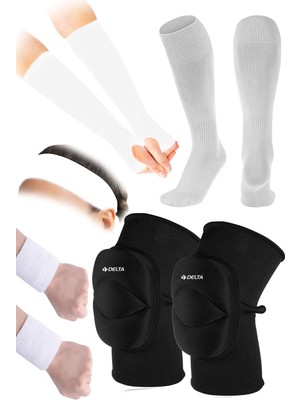 Voleybol Spor Seti - Dizlik, Elik, Saç Bandı, Bilek Havlusu ve Uzun Çorap ile Tam Takım