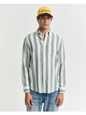 Gant Erkek Yeşil Regular Fit Düğmeli Yaka Çizgili Gömlek 3250043.318