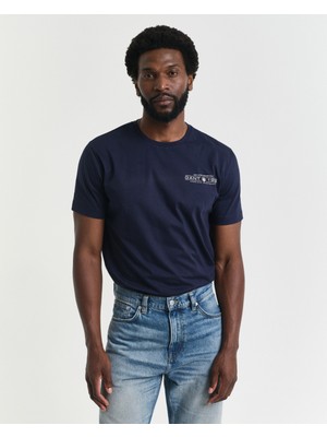 Gant Erkek Lacivert Regular Fit Bisiklet Yaka Logolu T-Shirt 2044017.433