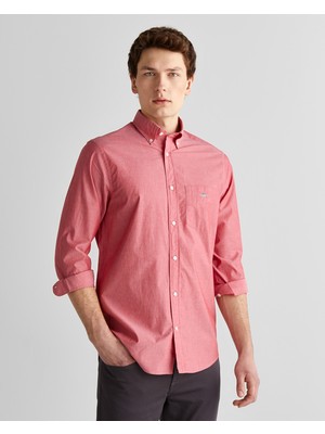 Gant Erkek Kırmızı Regular Fit Düğmeli Yaka Poplin Gömlek 3000100.691
