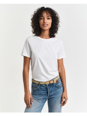 Gant Kadın Krem Regular Fit Bisiklet Yaka Logolu T-Shirt 4200502.113