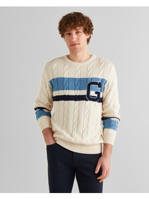 Gant Erkek Krem Relaxed Fit Bisiklet Yaka Renk Bloklu Örgü Kazak 8924348T.130