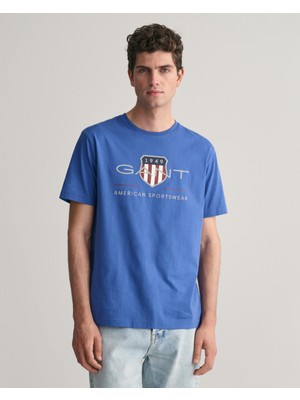 Gant Erkek Lacivert Regular Fit Bisiklet Yaka Logolu T-Shirt 2003199.407