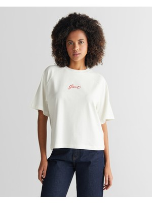 Gant Kadın Krem Bisiklet Yaka Logolu T-Shirt 42325134T.113