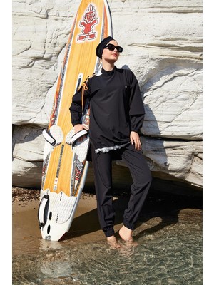 Kadın Spor Likra Tam Kapalı Tesettür Mayo Kimber 1202 Siyah