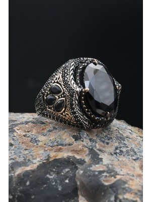 Siyah Zirkon Taşlı 925 Ayar Gümüş Erkek Yüzüğü 901887