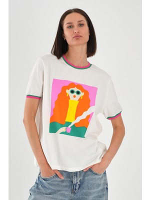 Alexander Gardi ALEXANDERGARDI Yaka ve Kol Detaylı Baskılı Kadın T-shirt