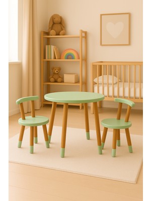 Ahşap Montessori Çocuk Oyun Etkinlik Çalışma Masası ve Aktivite Masası 2 Sandalye 1 Masa