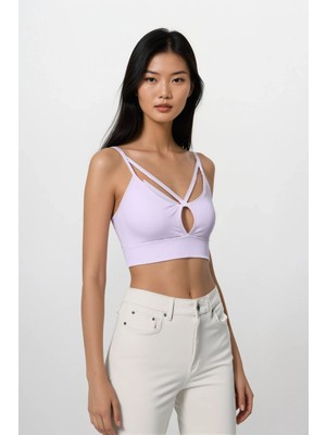 Nulu Kadın Ekru Önü Pencere Detay Crop Büstiyer