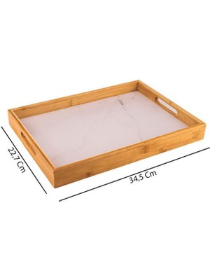 Bambum Marbella - Mermer Desenli Tepsi Beyaz Büyük