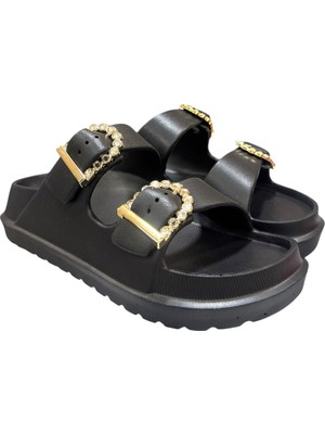 Akınalbella Aksesuarlı Günlük Çift Bantlı Bayan Terlik