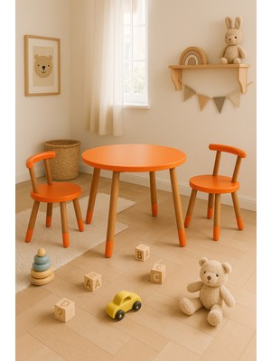 Ahşap Montessori Çocuk Oyun Etkinlik Çalışma Masası ve Aktivite Masası 2 Sandalye 1 Masa