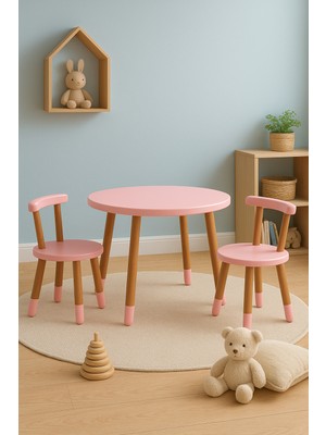 Ahşap Montessori Çocuk Oyun Etkinlik Çalışma Masası ve Aktivite Masası 2 Sandalye 1 Masa