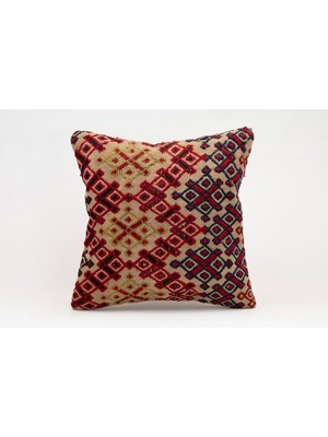 El Yapımı Kilimden Yapılmış Vintage Kırlent Kılıfı, Yün, 40X40 cm