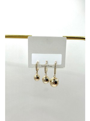 Kadın Küpe Ithal Özel Seri 3'lü Zirkon Taş Halka Sallantı Topçuk Model Kararmaz Küpe