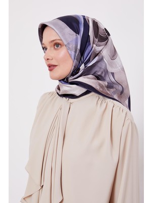 K.lacivert Menekşe Desen Twill Ipek Eşarp