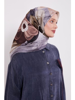 K.gri Menekşe Desen Twill Ipek Eşarp