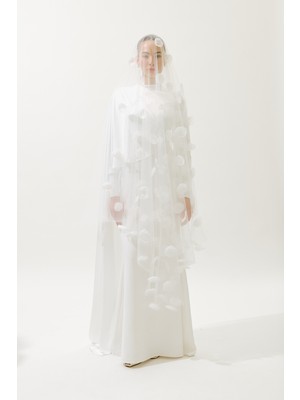 Lana Pelerinli Abiye Elbise Ekru