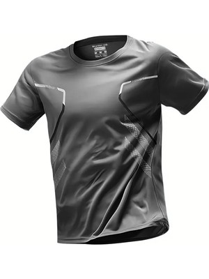 Ghassy Co. Erkek Ultra Esnek Nem Emici Vücut Geometrik Hızlı Kuruyan Hafif Spor T-Shirt