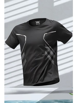 Ghassy Co. Erkek Ultra Esnek Nem Emici Vücut Geometrik Hızlı Kuruyan Hafif Spor T-Shirt