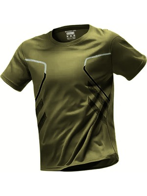 Ghassy Co. Erkek Ultra Esnek Nem Emici Vücut Geometrik Hızlı Kuruyan Hafif Spor T-Shirt