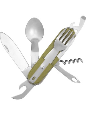 Deco Elit 7 Si 1 Arada Katlanır Çatal Bıçak Takımı, Çıkarılabilir Paslanmaz Çelik Kamp Çatal Bıçak Takımı, Çok Işlevli Kamp Sofra Gereci Kılıflı