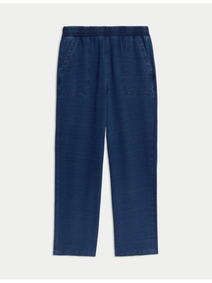 Marks & Spencer Denim Görünümlü Jarse Düz Paça Pantolon